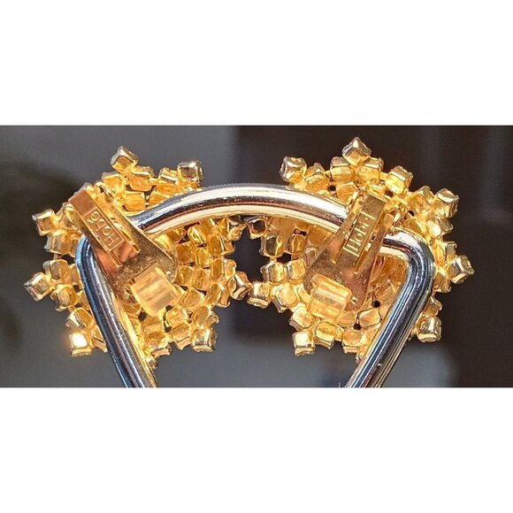 Vintage Hobe‎ Emerald Green Rhinestone Earrings Gold Tone Starburst Roller Clip - Picture 5 of 7